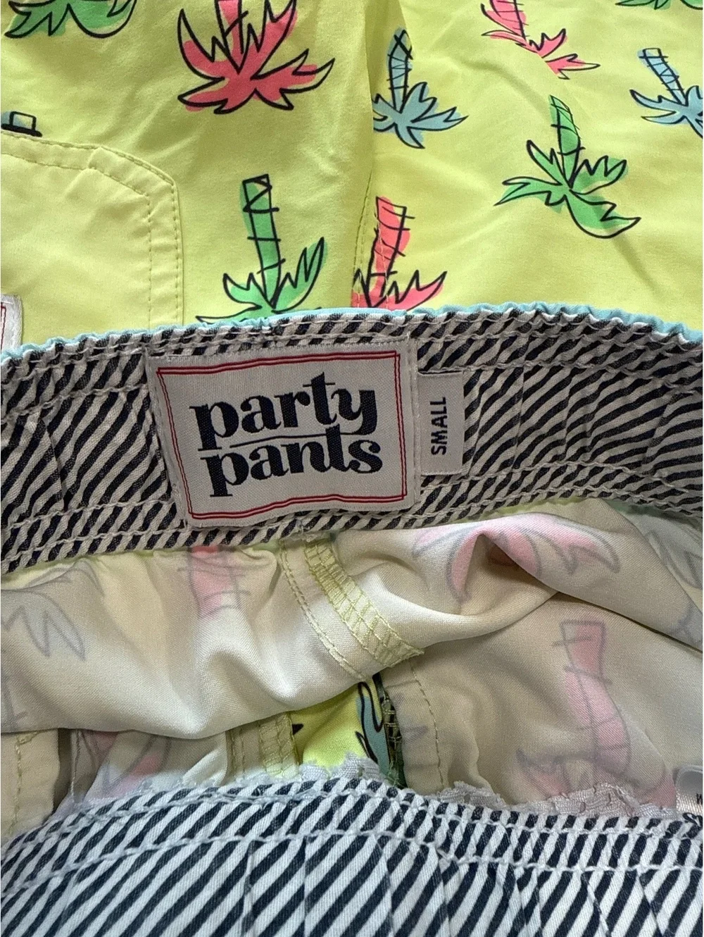Kids Neon Palm Swim Trunks - Lime with Aqua Waistband